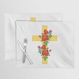 Yellow christian cross and red roses Placemat