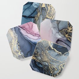 Blush, Payne's Gray and Gold Metallic Abstract Coaster