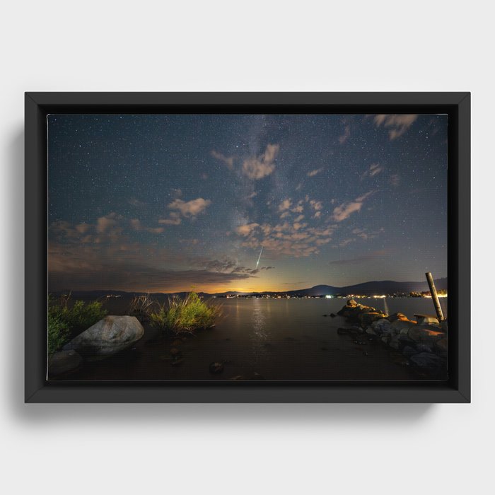 Perseid Over Lake Tahoe Framed Canvas