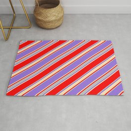 [ Thumbnail: Red, Grey, Purple & Beige Colored Stripes/Lines Pattern Rug ]