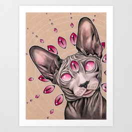 Cat eyes Art Print | Hairless, Sphynx, Kitten, Drawing, Psychedelic, Eyes, Colored Pencil, Kitty, Cat, Trippy 