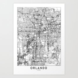 Orlando White Map Art Print
