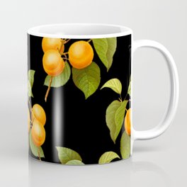 Peach pattern with leaves on a black background Coffee Mug