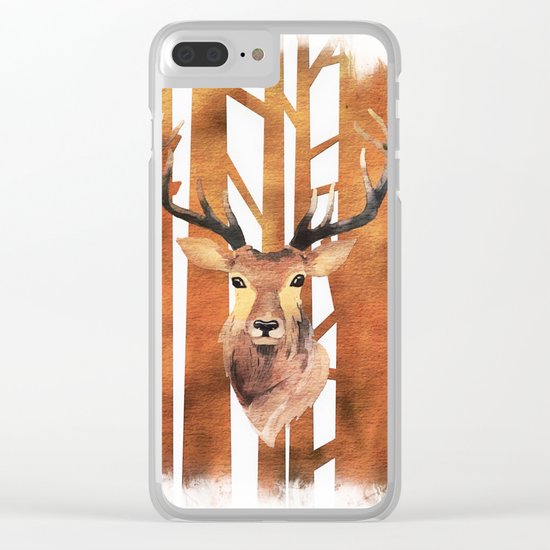 Proud deer in forest- Watercolor Illustration Clear iPhone Case