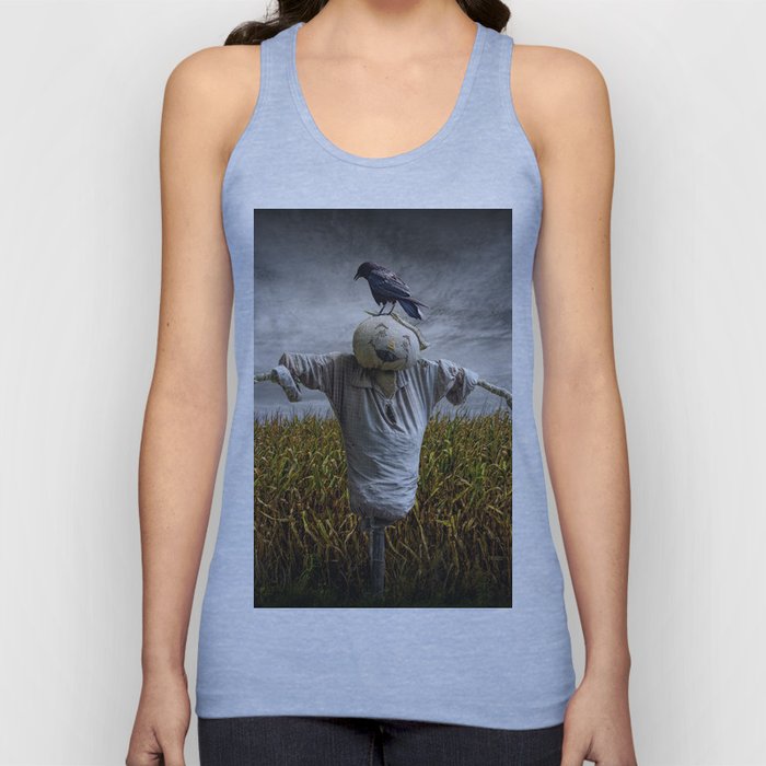 Scarecrow with Black Crows over a Cornfield Tank Top