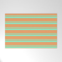 [ Thumbnail: Aquamarine and Brown Colored Lined Pattern Welcome Mat ]
