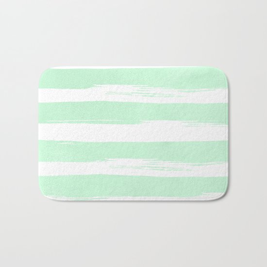 Stripes Mint Green and White Bath Mat