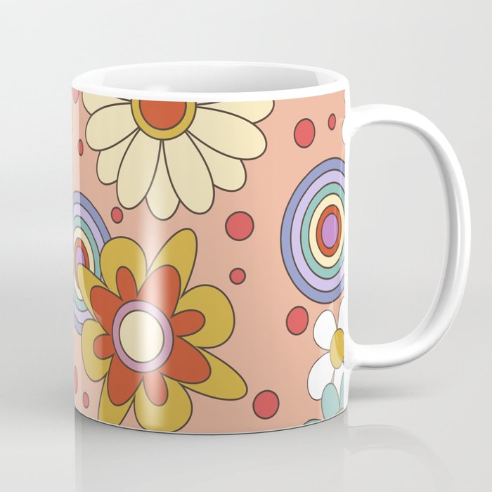 Hippie 70s Flower Pattern Coffee Mug