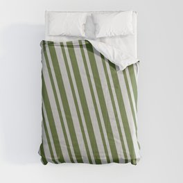 [ Thumbnail: Light Gray & Dark Olive Green Colored Lines/Stripes Pattern Comforter ]