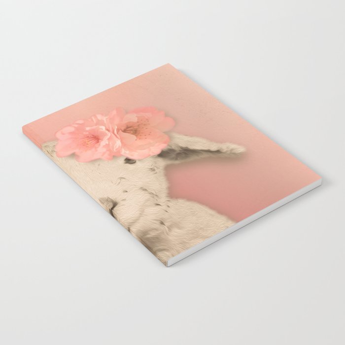 Flower Sheep Girl Portrait, Dusty Flamingo Pink Background Notebook