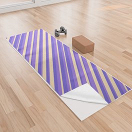 [ Thumbnail: Purple, Slate Blue, and Tan Colored Striped Pattern Yoga Towel ]