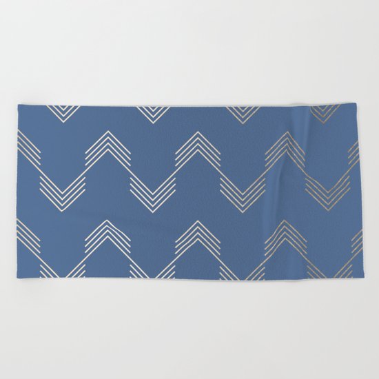 Simply Deconstructed Chevron White Gold Sands on Aegean Blue Beach Towel