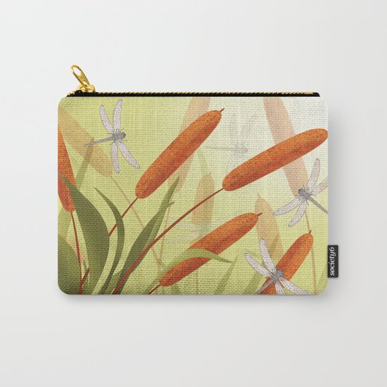 the reeds and dragonflies on the rising sun background Carry-All Pouch