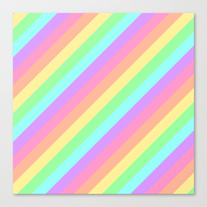 Pastel Rainbow Diagonal Stripes Canvas Print By