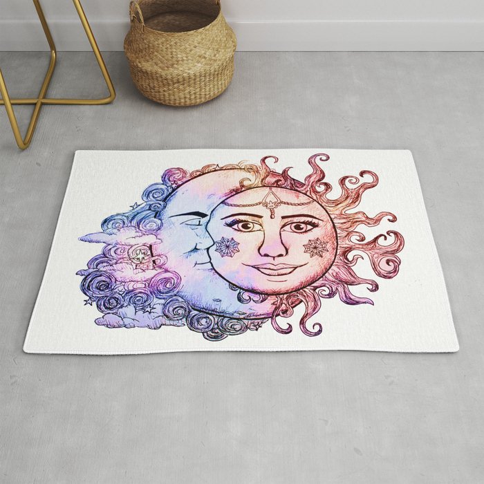 colored Sun and Moon Rug
