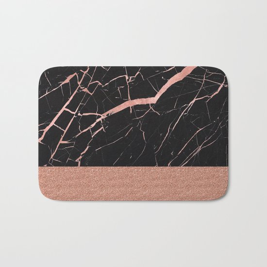 Dark stormy rose gold marble Bath Mat