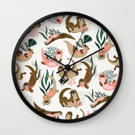 Otter Collection on White Wall Clock
