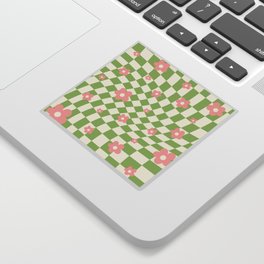 Green Pink Checkered Floral Sticker