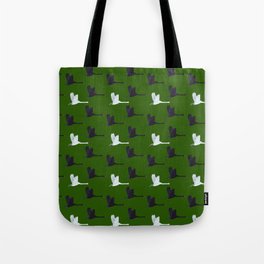 Flying Elegant Swan Pattern on Green Background Tote Bag