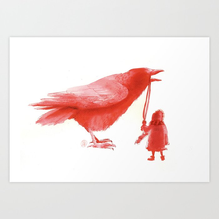 A girl and her crow Art Print