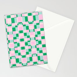 Modern Checkerboard in Pink and Green  Stationery Card