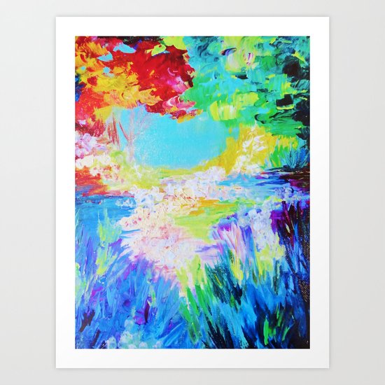 IN DREAMS - Gorgeous Bold Colors, Abstract Acrylic Idyllic Forest Landscape Secret Garden Painting Art Print