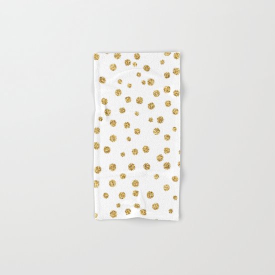 Gold glitter confetti on white - Metal gold dots Hand & Bath Towel