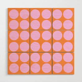 Retro Modern Pink On Orange Polka Dots Wood Wall Art