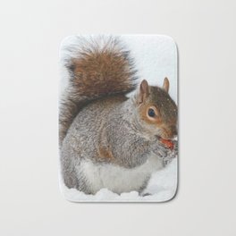 Squirrel Bath Mat | Dray, Squirrel, Black And White, Snow, Cute, Rodents, Forest, Brown, Photo, Scurry 