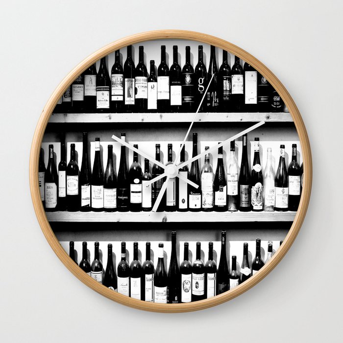 Wine Bottles in Black And White #decor #society6 #buyart Wall Clock