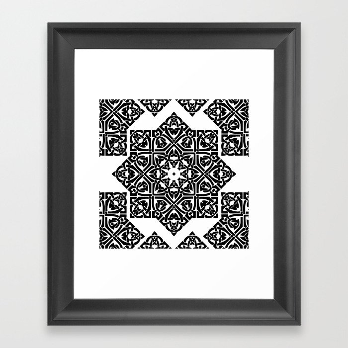 Celtic Knot Ornament Pattern Black and White Framed Art Print