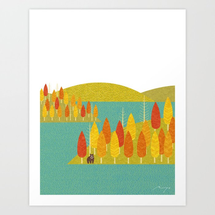 Waterside in autumn Art Print