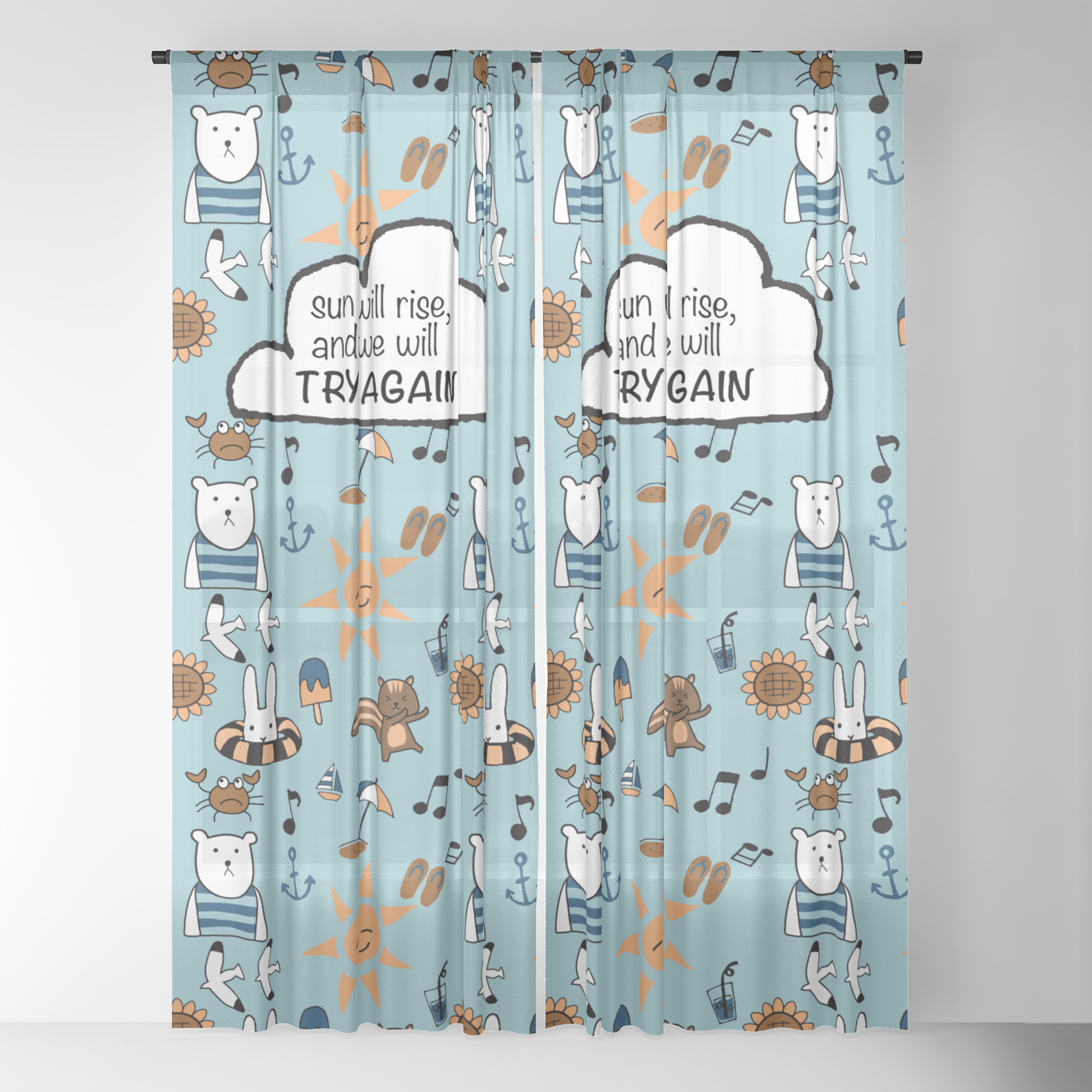 Fun Summer Beach Theme Pattern With Animal Illustration And