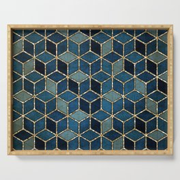 Shades Of Turquoise Green & Blue Cubes Pattern Serving Tray
