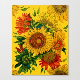 Glorious Sunflowers on Yellow Canvas Print