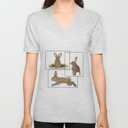 Retro Bunny Rabbits V Neck T Shirt