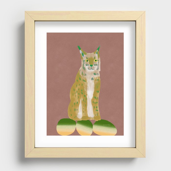 Cheerful Lynx - Green and Brown Recessed Framed Print