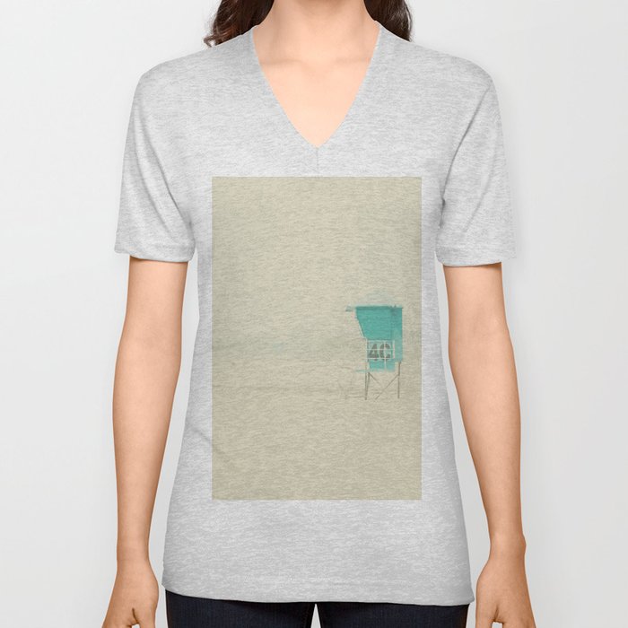 a lifeguard tower sits on a deserted Coronado Island beach on a winters day V Neck T Shirt