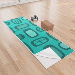 Midcentury MCM Rounded Rectangles Turquoise Yoga Towel