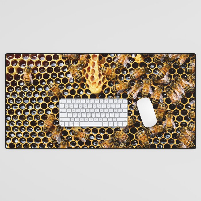 swarm of bees on honeycomb Desk Mat