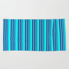 [ Thumbnail: Aqua & Dark Slate Blue Colored Striped Pattern Beach Towel ]