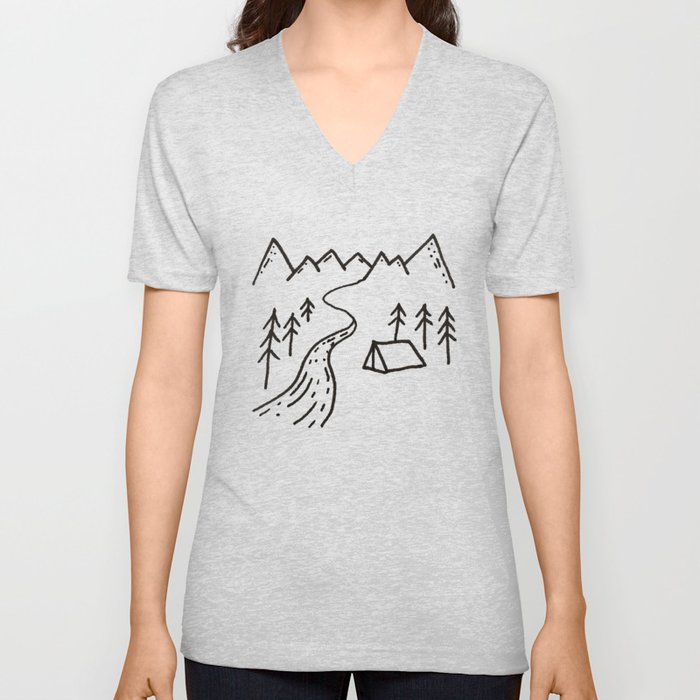 Camp by the River V Neck T Shirt