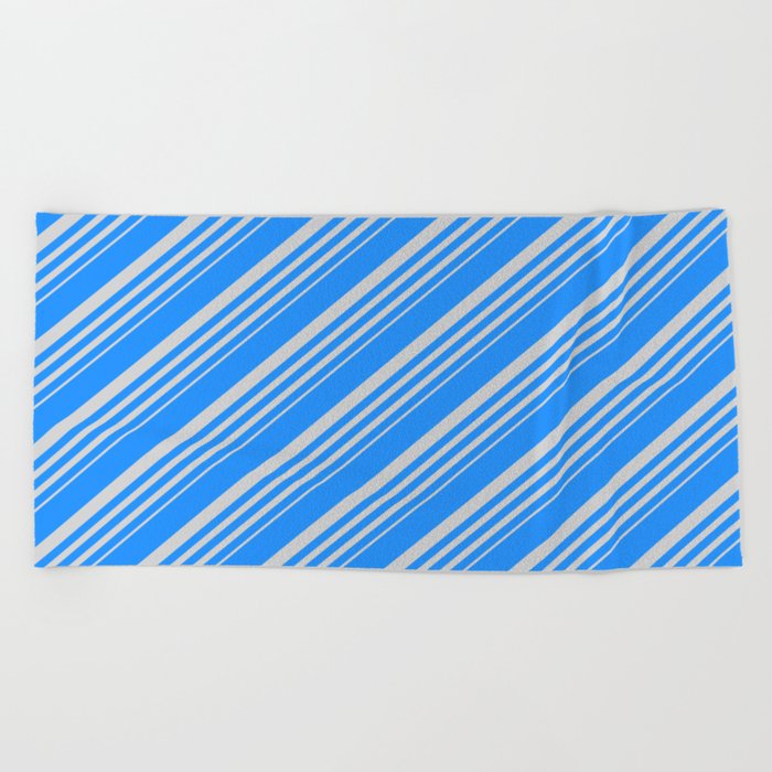 Blue and Light Gray Colored Lines Pattern Beach Towel