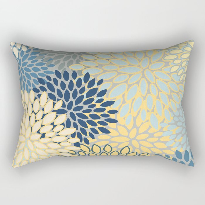 Modern, Abstract, Flower Garden, Blue, Yellow, Gray Rectangular Pillow