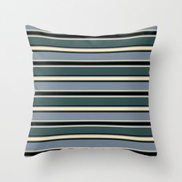 [ Thumbnail: Light Slate Gray, Beige, Dark Slate Gray, and Black Colored Stripes/Lines Pattern Throw Pillow ]