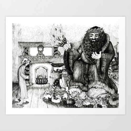 Scrooge and the Ghost of Christmas Present Art Print