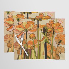 70s, Orange California poppies, mid century, 70s retro, flowers Placemat