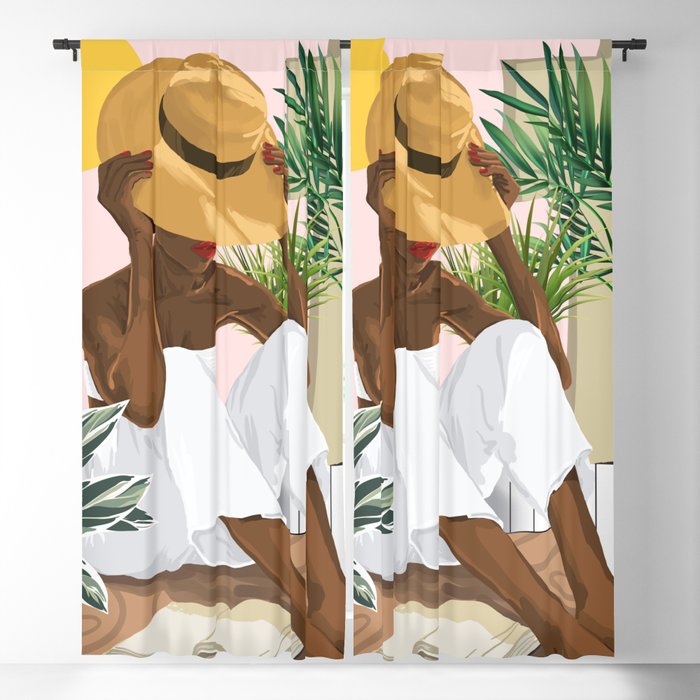 Summer Reading | Modern Bohemian Black Woman Travel | Beachy Vacation Book Reader Blackout Curtain