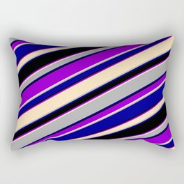 [ Thumbnail: Eyecatching Dark Violet, Beige, Dark Grey, Dark Blue & Black Colored Lined Pattern Rectangular Pillow ]