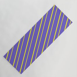[ Thumbnail: Slate Blue and Yellow Colored Striped Pattern Yoga Mat ]